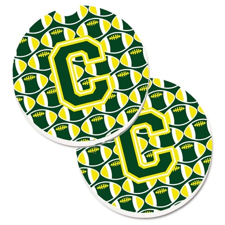 Carolines Treasures Letter C Football Green and Yellow Set of 2 Cup Holder Car Coaster CJ1075-CCARC
